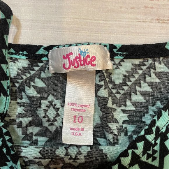 Girls Mint Green/Black Tribal Print Flowy Tank with Cotton Terry Shorts - Picture 3 of 5